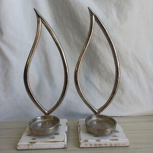 Old East Main Co Metal Wood Candle Holder Flame Shaped